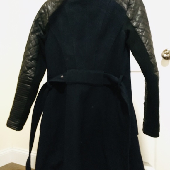 Real BCBG Leather Peacoat Jacket Winter XS Black - Picture 3 of 5
